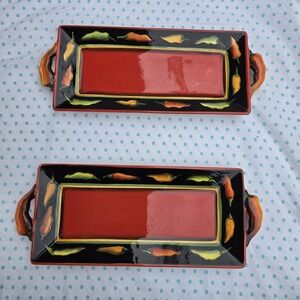 Clay Art Stonelite Jalapeño Pepper Handled Serving Platter Tray Set Of 2 Ceramic